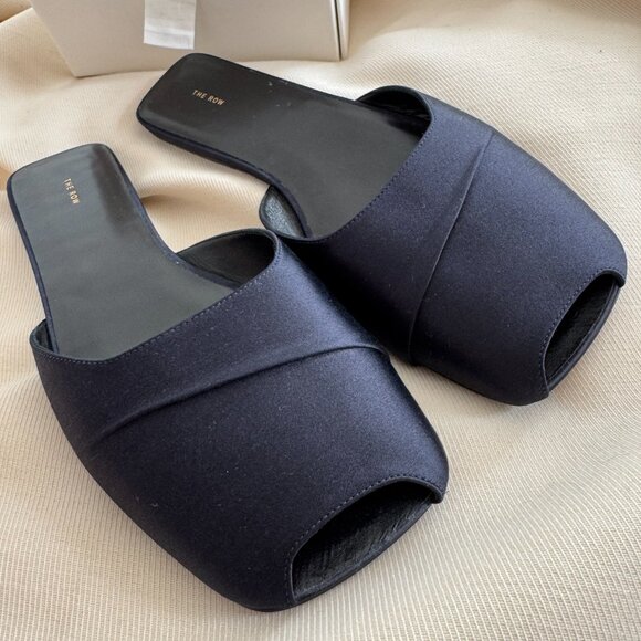 The Row "Milla" Satin Slides in Navy, size 39.5 - Picture 2 of 8